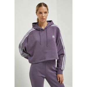 Mikina adidas Originals dámska, fialová farba, s kapucňou, vzorovaná