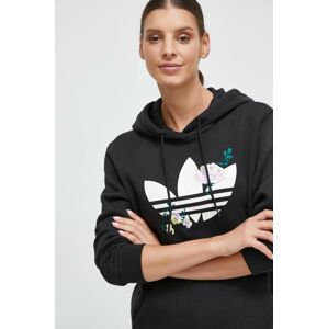 Mikina adidas Originals dámska, čierna farba, s kapucňou, s potlačou