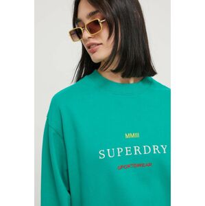 Bavlnená mikina Superdry dámska, zelená farba, s nášivkou