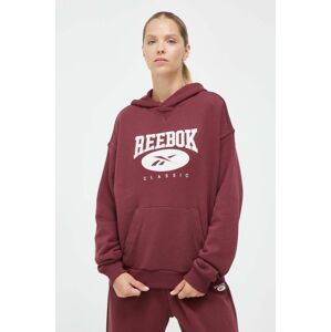 Bavlnená mikina Reebok Classic dámska, bordová farba, s kapucňou, s nášivkou