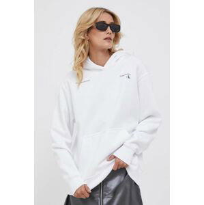 Mikina Calvin Klein Jeans dámska, biela farba, s kapucňou, s potlačou