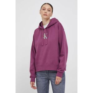 Mikina Calvin Klein Jeans dámska, fialová farba, s kapucňou, s potlačou