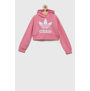 Detská mikina adidas Originals ružová farba, s kapucňou, s potlačou