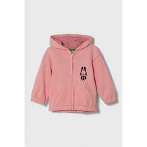 Detská bavlnená mikina United Colors of Benetton ružová farba, s kapucňou, s nášivkou