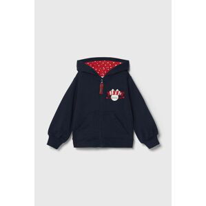 Detská bavlnená mikina zippy x Disney tmavomodrá farba, s kapucňou, s potlačou