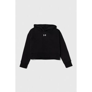 Detská mikina Under Armour UA Rival Fleece Crop čierna farba, s kapucňou, s nášivkou