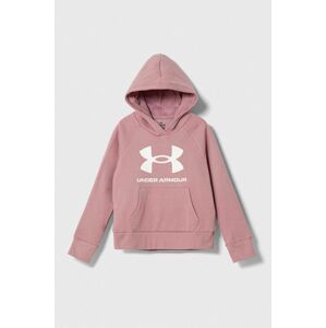 Detská mikina Under Armour UA Rival Fleece BLÂ ružová farba, s kapucňou, s potlačou