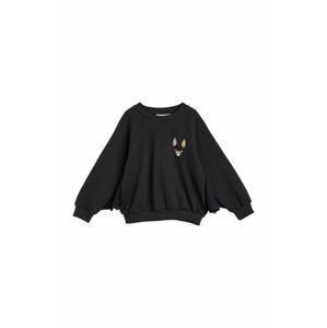 Detská bavlnená mikina Mini Rodini čierna farba, s nášivkou