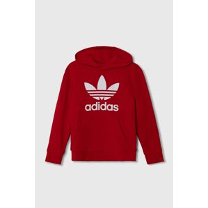 Detská mikina adidas Originals TREFOIL červená farba, s kapucňou, s potlačou