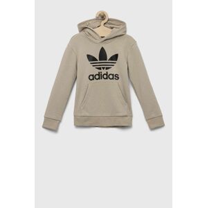 Detská mikina adidas Originals TREFOIL béžová farba, s kapucňou, s potlačou