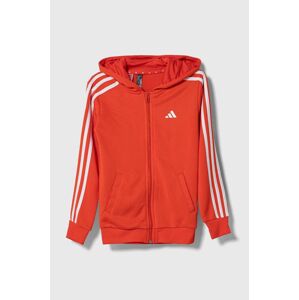 Detská mikina adidas červená farba, s kapucňou, s nášivkou