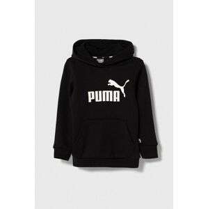 Detská mikina Puma ESS Logo Hoodie FL G čierna farba, s kapucňou, s potlačou