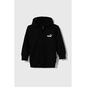 Detská mikina Puma ESS Small Logo Full-Zip Hoodie TR G čierna farba, s kapucňou, jednofarebná