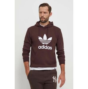 Bavlnená mikina adidas Originals pánska, hnedá farba, s kapucňou, s potlačou