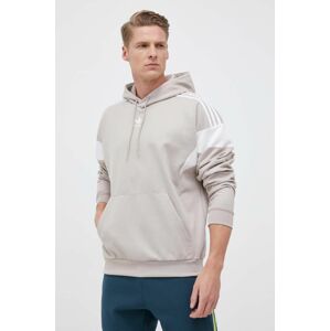 Mikina adidas Originals pánska, béžová farba, s kapucňou, vzorovaná