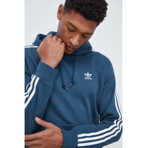 Mikina adidas Originals pánska, tyrkysová farba, s kapucňou, s nášivkou