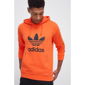 Bavlnená mikina adidas Originals pánska, oranžová farba, s kapucňou, s potlačou