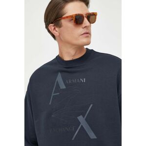 Bavlnená mikina Armani Exchange pánska, tmavomodrá farba, s nášivkou