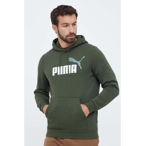 Mikina Puma pánska, zelená farba, s kapucňou, s potlačou