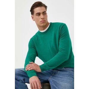 Vlnený sveter United Colors of Benetton pánsky, zelená farba, tenký