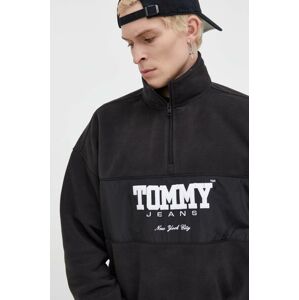 Mikina Tommy Jeans pánska, čierna farba, s nášivkou