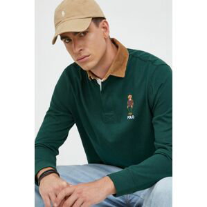 Bavlnené tričko s dlhým rukávom Polo Ralph Lauren zelená farba, vzorovaný