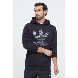 Mikina adidas Originals pánska, čierna farba, s kapucňou, s potlačou