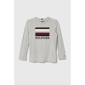 Detská bavlnená košeľa s dlhým rukávom Tommy Hilfiger šedá farba, s potlačou