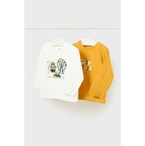 Detské bavlnené tričko s dlhým rukávom Mayoral 2-pak žltá farba, s potlačou