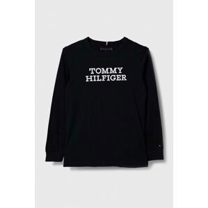 Detská bavlnená košeľa s dlhým rukávom Tommy Hilfiger čierna farba, melanžový