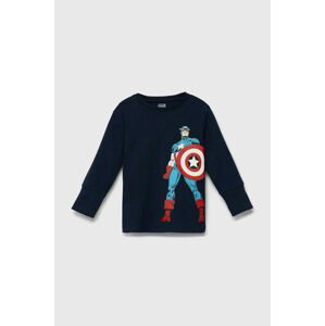 Detská bavlnená košeľa s dlhým rukávom zippy x Marvel tmavomodrá farba, s potlačou