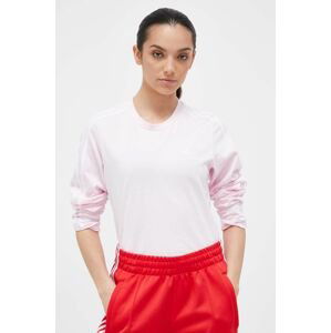 Bavlnené tričko s dlhým rukávom adidas ružová farba