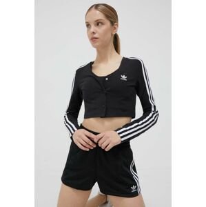 Tričko s dlhým rukávom adidas Originals Button Long Sleeve Tee dámske, čierna farba