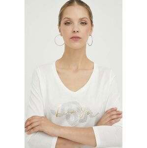 Bavlnené tričko s dlhým rukávom Liu Jo biela farba