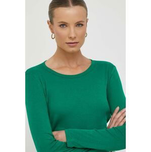 Bavlnené tričko s dlhým rukávom United Colors of Benetton zelená farba