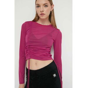 Tričko s dlhým rukávom HUGO dámsky, ružová farba