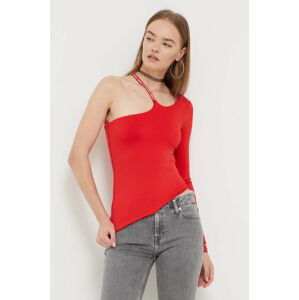 Tričko s dlhým rukávom Tommy Jeans dámsky, červená farba
