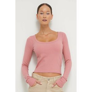 Tričko s dlhým rukávom Hollister Co. dámsky, ružová farba