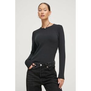 Tričko s dlhým rukávom Abercrombie & Fitch dámsky, čierna farba