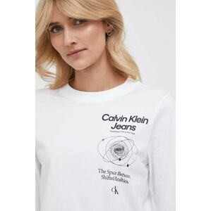 Tričko s dlhým rukávom Calvin Klein Jeans dámsky, biela farba