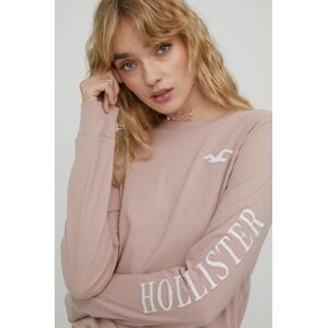 Bavlnené tričko s dlhým rukávom Hollister Co. ružová farba