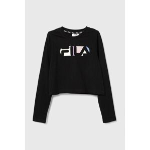 Detská bavlnená košeľa s dlhým rukávom Fila BIEBERN cropped longsleeve shirt čierna farba