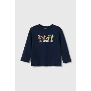 Detská bavlnená košeľa s dlhým rukávom United Colors of Benetton x Disney tmavomodrá farba, s potlačou