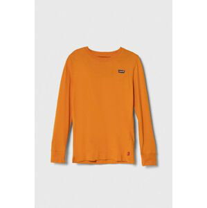 Detské tričko s dlhým rukávom Levi's oranžová farba, jednofarebný