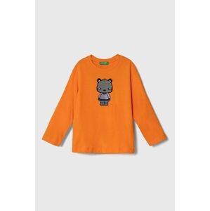 Detská bavlnená košeľa s dlhým rukávom United Colors of Benetton oranžová farba, s potlačou