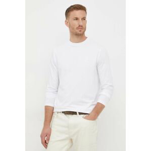Tričko s dlhým rukávom Karl Lagerfeld pánske, biela farba, jednofarebné