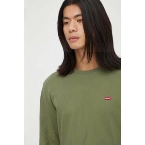 Bavlnené tričko s dlhým rukávom Levi's zelená farba, jednofarebný