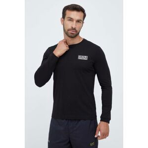Bavlnené tričko s dlhým rukávom EA7 Emporio Armani čierna farba, jednofarebný