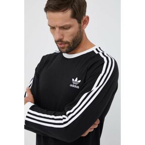 Bavlnené tričko s dlhým rukávom adidas Originals 3-Stripes Long Sleeve Tee čierna farba, s nášivkou