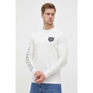 Bavlnené tričko s dlhým rukávom Armani Exchange béžová farba, s potlačou